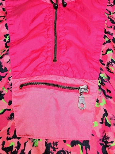 Vintage 80er Kaelin Ski Anorak Jacke Neon Pink Schwarz Abstrakt Splatter L/XL 10 - Bild 6 von 20