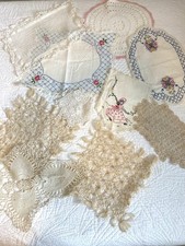 VTG Lot Of 10 Assorted Sizes Hand Crocheted Embroidered Cotton Doilies
