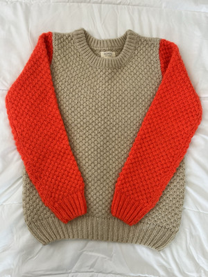Anthropologie Numph Size M Cream and Neon Orange Sweater Pullover Crew Neck Wool
