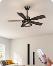 42" Farmhouse Ceiling Fans with Lights and Remote, 10 -100 Dimmable, 6 Speed