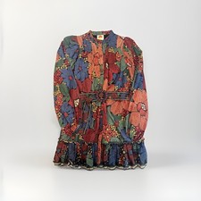 FARM Rio Floral Print Belted Mini Dress Size Small S Long Sleeve Boho Colorful