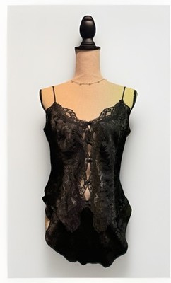 Vintage Victorias Secret Gold Label Black Satin Lace Cami Panty Set M Rare Sexy