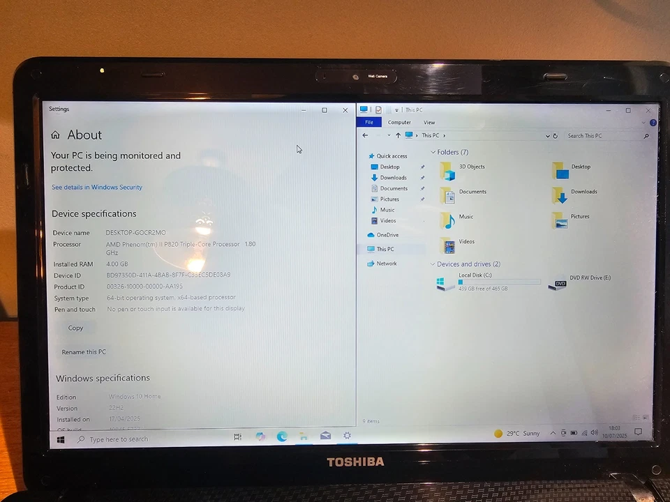 15" Toshiba Satellite L650D-123 Phenom II X3 1.8GHz 4GB 500GB Windows 10 Laptop - Image 2 of 4