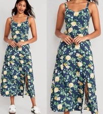 Women’s Old Navy Floral Maxi Slip Dress Spaghetti Straps Side Slit XS