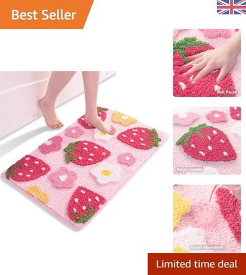 Süße Mikrofaser Badematte 45x65cm - flauschig & saugfähig mit Erdbeer Design