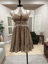 blue.b Beige Brown Animal Print Chiffon Lace Mini Dress Sleeveless Strappy