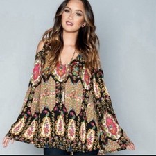 Show Me Your Mumu Small Margot Tunic Mini Dress Bell Sleeve Paisley Boho
