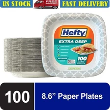 Extra Deep Paper Plates 8.6 Inch Microwave Safe Soak Resistant 100 Count New