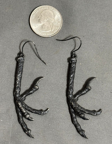 2.5" black pewter RAVEN CROW CLAW Foot feet DANGLE EARRINGS Gothic Wicca Occult