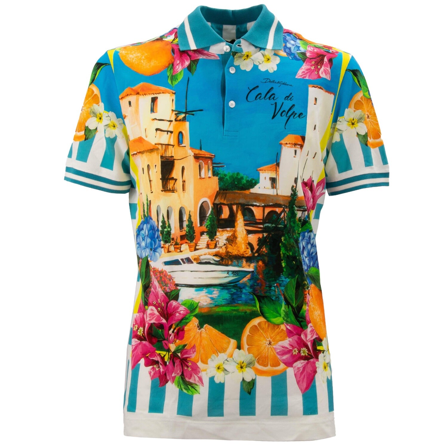 Dolce - Gabbana Dg Calo Di Volpi Italy Flower Cotton Polo Shirt Blue White 83290₽