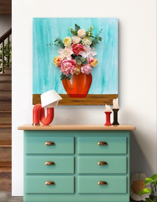 3D Effect Floral Canvas Wall Art Decor, Artificial Flower Bouquet