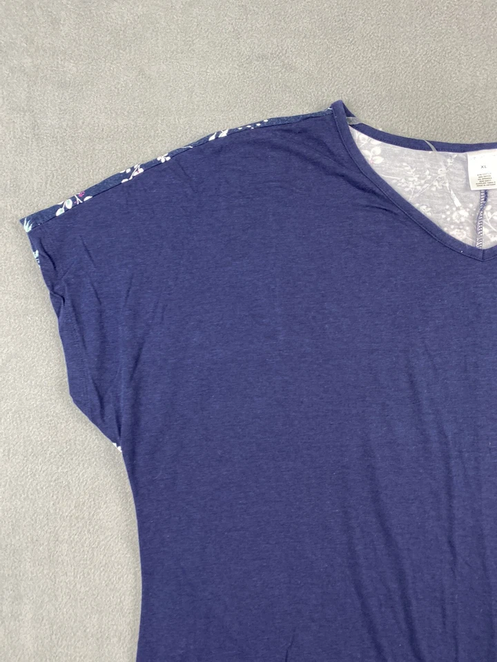 Prendas para dormir Liz Claiborne Top Mujer XL Camisa Azul Marino Manga Corta Floral Espalda Algodón Foto 3 de 4