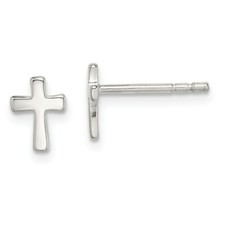 .925 Sterling Silver Kids Cross Post Earrings 8mm x 6mm Childrens Jewelry