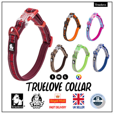 Truelove Dog Collar Genuine Soft Padded Reflective Adjustable Strong S M L UK