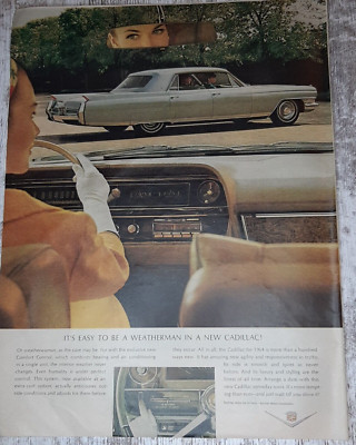 1964 Cadillac Vintage Print Ad Sedan Deville Luxury Woman White Glove Leather