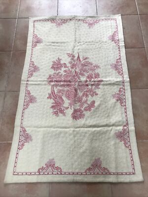 Ralph Lauren Blue Label Waitley Pink 100% Wool Chainstitch Bird Floral Rug 3'x5'