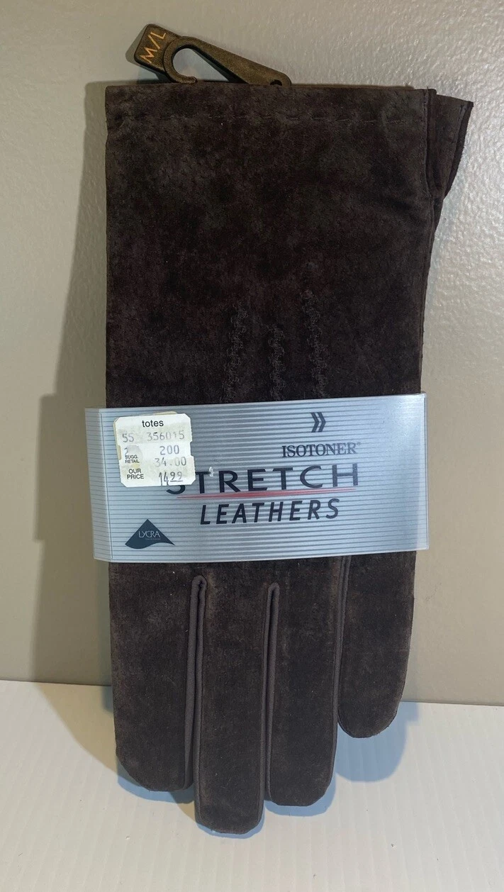 Vintage Isotoner Aris Gloves Womens Sz M/L Brown Genuine Suede Leather Lined NEW