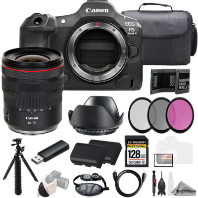 Canon EOS R5 II + 14-35mm f/4 L IS USM Lens 128GB + Ext Bat+ 3 PC Filter- Kit