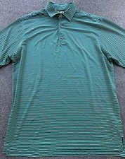 Foot Joy Polo Mens Large Green Striped Shirt Short Sleeve FJ Golf Performance