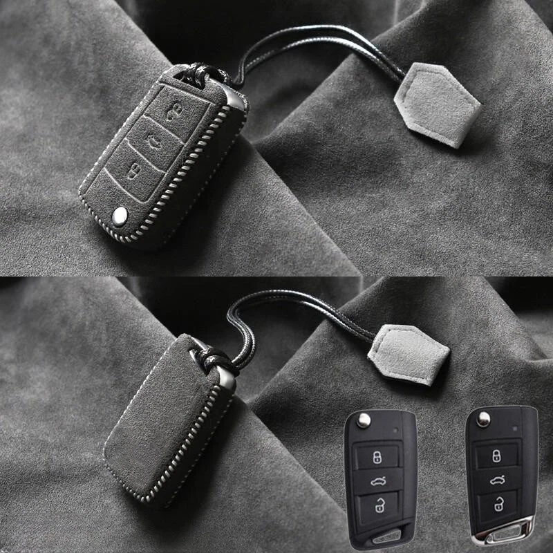 Suede Leather Car Key Case Cover For Volkswagen Golf 7 MK7 GTI Polo Tiguan Karoq Foto 4 de 4