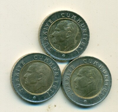 3 DIFFERENT BI-METAL 50 KURUS COINS from TURKEY (2015, 2016 & 2017)