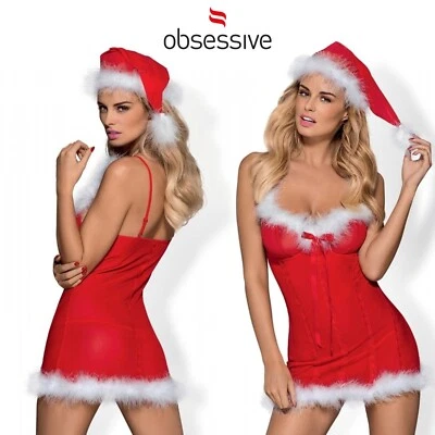 Obsessive Sexy Completino Natalizio Rosso con Cappello Intimo Donna Xmas L/XL
