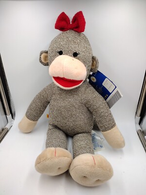 Sock Monkey Retired Joy 2013 Build A Bear Christmas Red Bow Plush Stuffed 18''