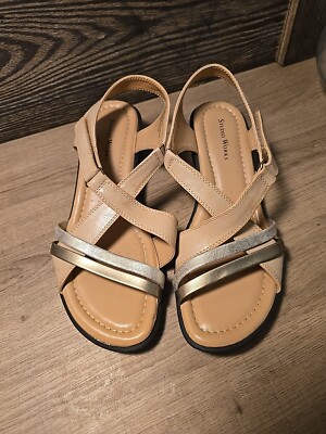 NEW Studio Works Sandals 2 Tone Metallic Gold & Tan Size 9 M SW Vicky