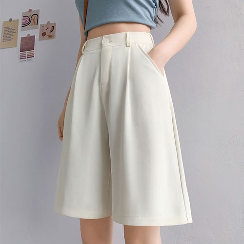 Slimming High A-line Suit Leg Outer Pants Shorts Casual Wide Wear Waist - Picture 16 of 19