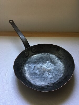 Antique D.H. & M. Co NY Wooster Tined Copper Skillet Fry Pan 10''D x 2''H x 19.5''L