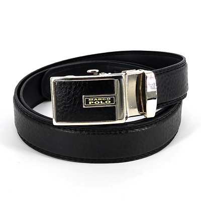 Marco Polo Men s Black Leather Ratchet Belt   Silver Buckle, 43'' Track Fit