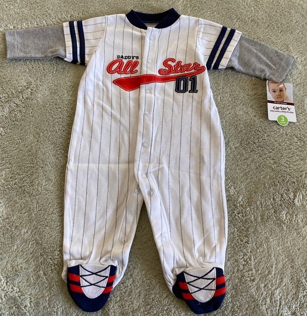 NEW Carters Boys White Blue Baseball Daddy Allstar Long Sleeve Pajamas