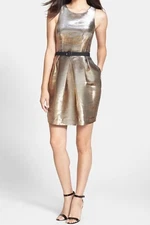 Eliza J 191115 Womens Waist Belt Sleeveless Metallic Sheath Tulip Dress Size 12