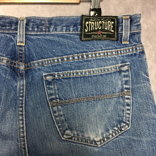 VTG Structure Mens Bootcut Fit Blue Jeans size 36x30 Cotton Denim Pants Zip Fly - Picture 5 of 15