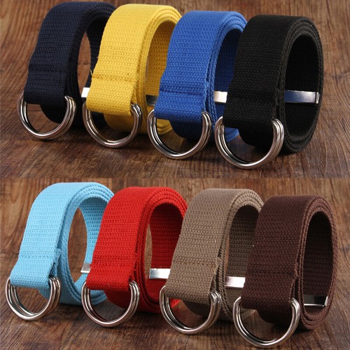 D Shaped Double Ring Buckle Simple Solid Cotton Canvas All-match Canvas Belts - Picture 1 of 42