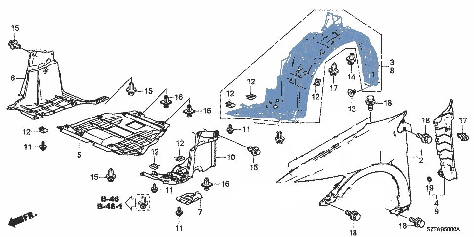 Front Left Driver Side Fender Liner For 2011-2016 Honda CR-Z HO1248140 - Изображение 2 из 3