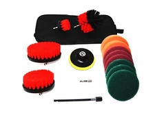 Drill Brush Set with Scour -14 Piece kit / Red Multi-Purpose SHIPS FREE
