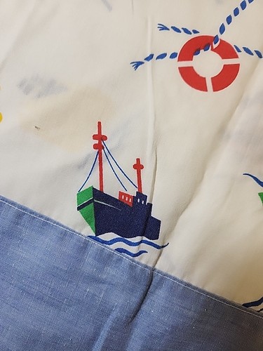 Vintage Fabric Fish Boats Ship Anchor Juvenile Novelty Pillowcase Chambray Trim - Picture 4 of 10