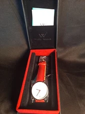 Welly Merck navigator Sapphire Crystal Swiss red Leather Wristwatch watch New!