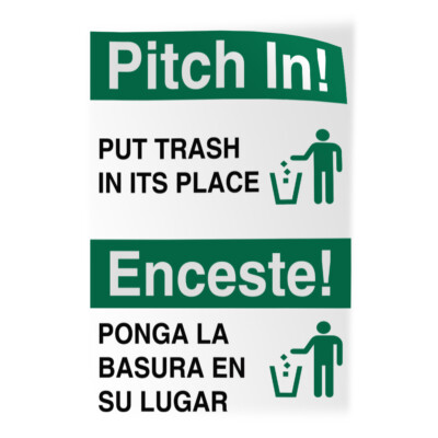 Vertical Vinyl Stickers Pitch In! Put Trash in Its Place Activity Facility