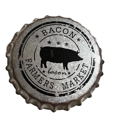 Farmers Market Bacon 14’ Bottle Cap Metal Sign Rustic Retro Decor Pig