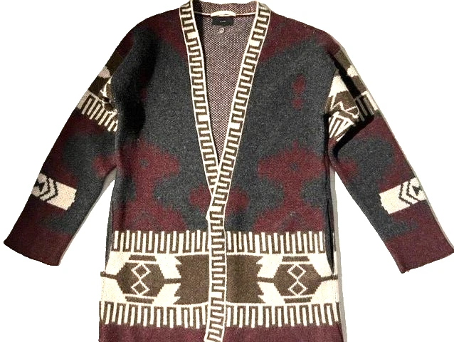 ALANUI Mens Southwest Navajo Wool Cardigan Sweater Jacket Sz M