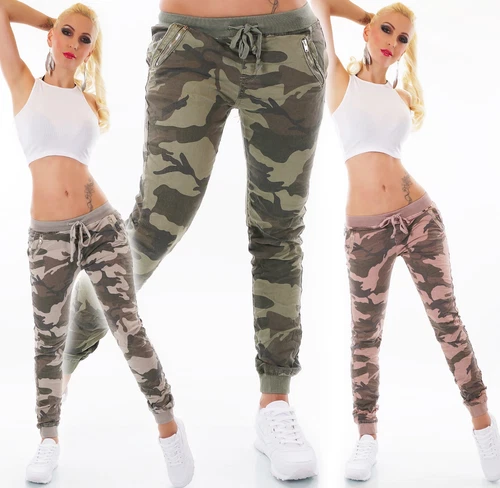 Women's waist jeans pants tube boyfriend baggy camouflage army military elastic