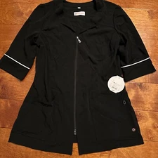 White Cross Marvella 2814 Women's Lab Coat w/ 2 Way Zipper 3/4 Sleeve Black Med