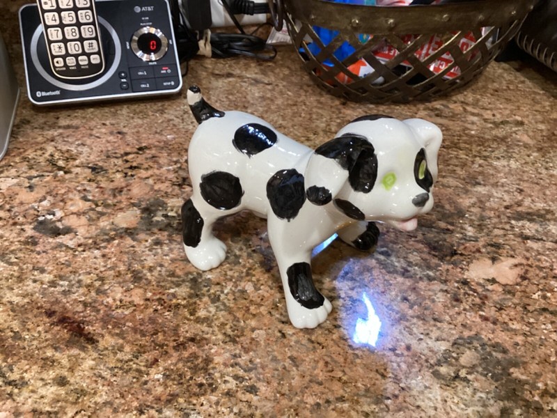 Vintage Ceramic Spotted Dog Figurine 5" x 6" x 4.25"
