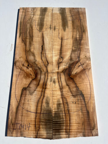 CURLY SPALTED SYCAMORE MAPLE bookmatched guitar drop top 630 x 360 x 8mm JM14