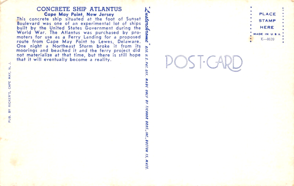 Concrete Ship Atlantus Cape May Point Cape May County NJ Vintage Postcard CP375 eBay