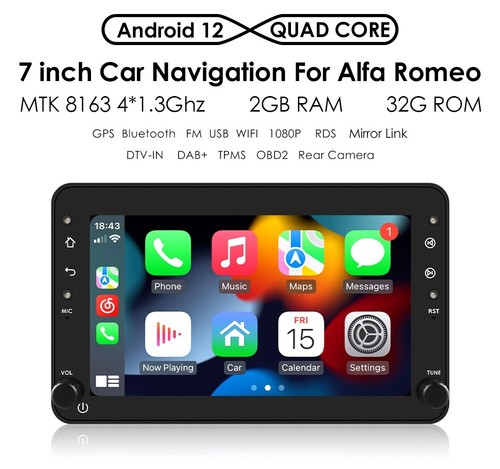 For Alfa Romeo 159 Bera 7"Android12 GPS Car Stereo Radio Head Unit CarPlay 2+32G