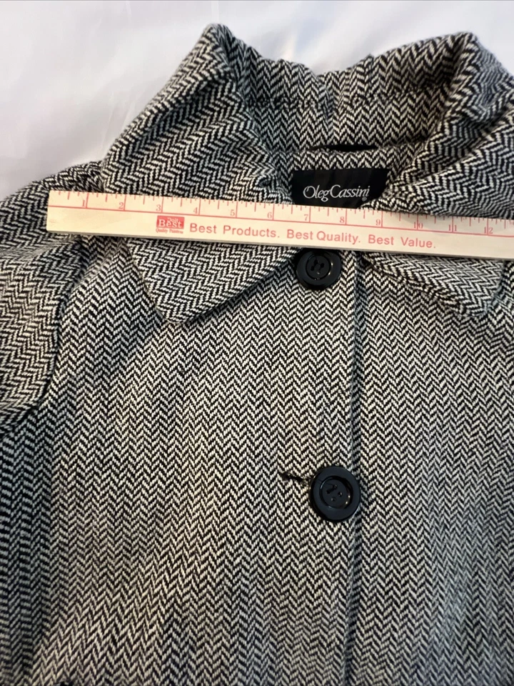 Blazer para mujer Oleg Cassini grande retro mezcla de lana espiga negro blanco forrado Foto 2 de 4