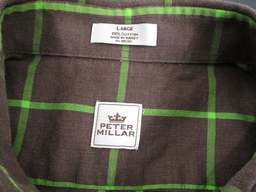 Camisa Peter Millar Para Hombre Manga Larga Botón Frontal Marrón y Verde A Cuadros Talla L - Imagen 3 de 8